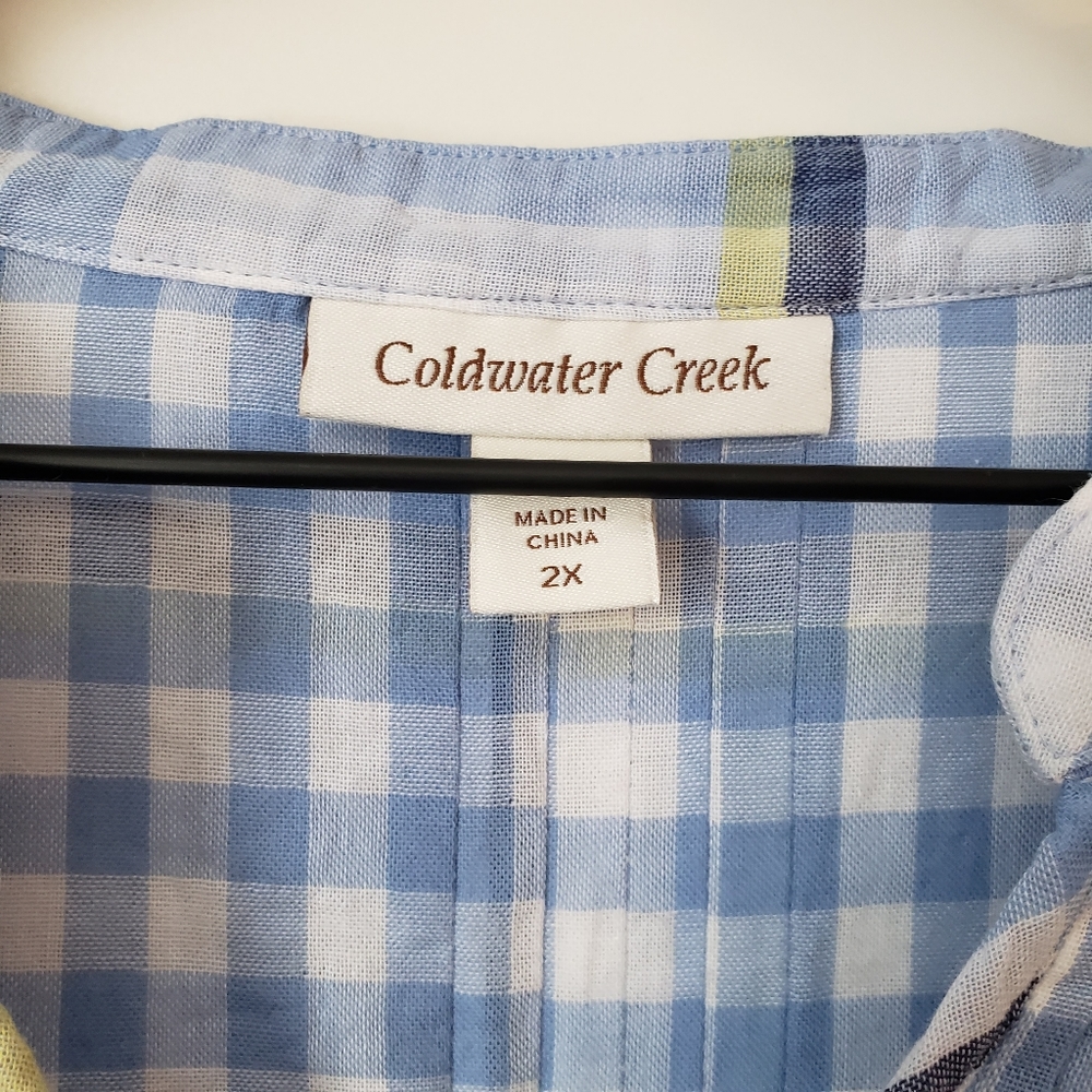 Coldwater Creek blue yellow plaid popover top 2X - Picture 5 of 9